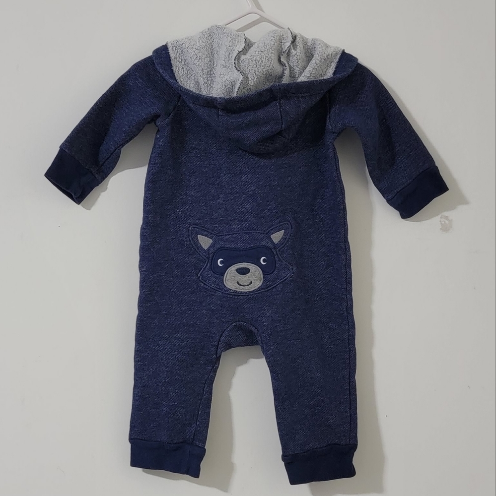 CARTERS DENIM BLUE HOODIE FUZZY ONESIE 6M - Picture 2 of 4